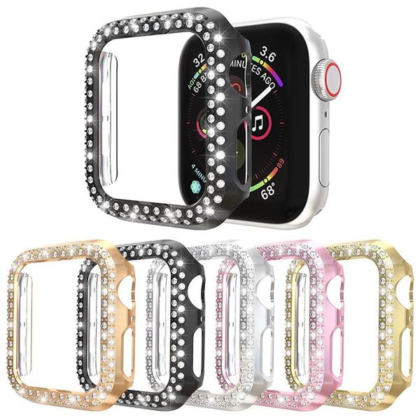 Accessoires 5pcs luxe diamant femmes PC protéger couverture pour Apple Watch Case série 6 SE 5 4 3 Bling pare-chocs 40mm 44mm 38mm 42mm Fhxrg Shell