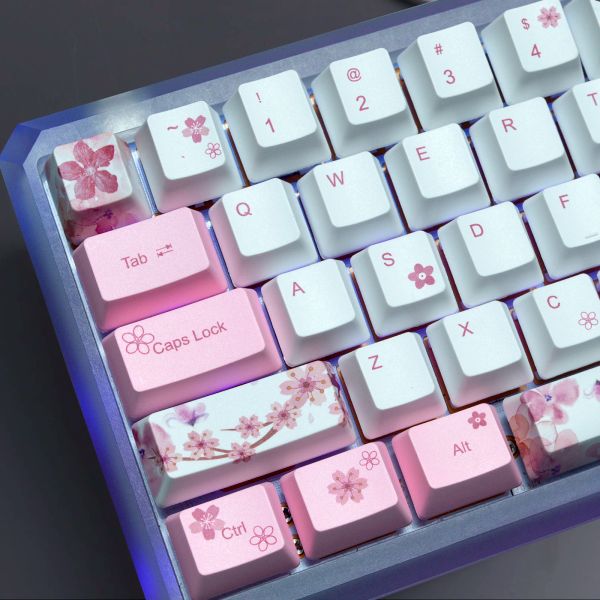 Accessoires 60 et 100% Keycaps PBT Profil OEM pour Cherry MX Clavier mécanique DoubleShot Migne Anime White Rose Rose Backlit Key Caps