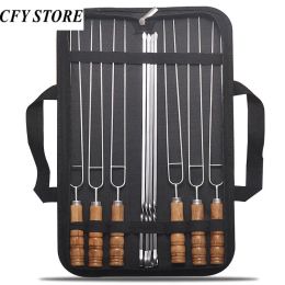 Accesorios 610 PCS/SET ALIMENTO DE ACERO DE ACERO INOXIDABLE BBQ Manejo de madera Manejo de la parrilla Tosto de asado al aire libre Camping BBQ Tools Bag Kit de almacenamiento