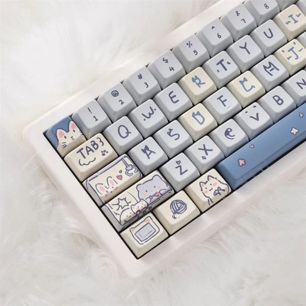 Accessoires 66/144 Keys Meow Thème Keycaps Cat Kitty MOA PBT 5ISIED SUME SUBLIMATION POUR MX ANSI Clavier mécanique 64 68 75 84 87 98 108