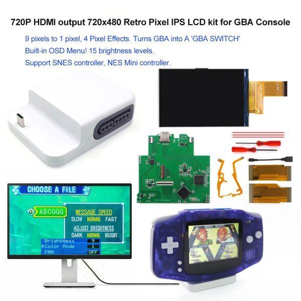 ACCESSOIRES 720X480 RETRO PIXEL IPS LCD avec une station HDMicompatible 720p pour Game Boy Advance Console transforme GBA en un interrupteur GBA