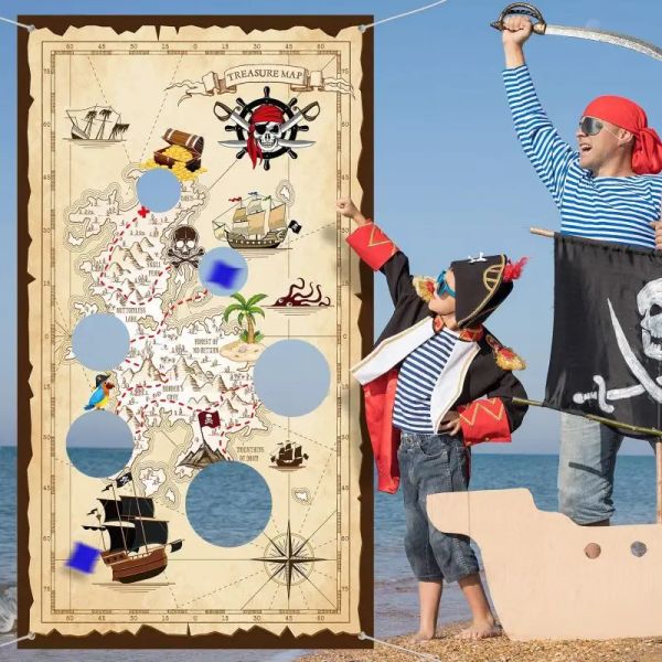 Accessoires 75x145 cm 1 pièce drapeau pirate crâne drapeau toile polyester bannière pirate chasseur de trésor thème fête sac de haricots lancer bannière de jeu