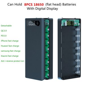 ACCESSOIRES 8PCS 18650 CASE DE BANQUE POWER PD3.0 QC3.0 Boîte de bricolage pour Huawei Samsung Iphone Charge rapide Boîtes de stockage de batterie détachable