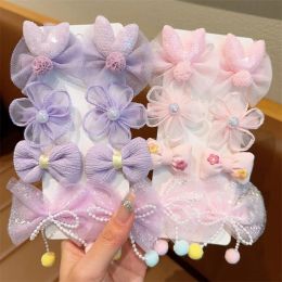 Accesorios 8 piezas/set de flores coreanas horquilla princesa princesa niña de malla de malla de malla de malla para el cabello roto