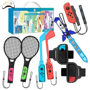Accesorios 9 en 1 Switch Accesorios deportivos Set Golf Club/Racket de tenis/Correa de pierna/Juegos de iluminación para Nintendo Switch Accesorios de juegos
