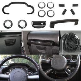 Accessoires ABS kit intérieur de voiture garniture de tableau de bord de volant 14 pièces en Fiber de carbone pour Jeep Wrangler JK 2007 2008 2009 2010