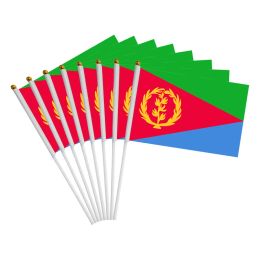 Accessoires aerlxemrbrae 100pcs/lot eritrea handvlag 14*21cm kleine handgelezen vlag met plastic vlaggenmast