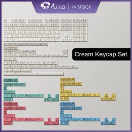 Accessoires Akko Cream Keycap Set 282key MDA Profil PBT DoubleShot ANSI ISOUK DIREAGE Personnalisation Keycaps pour MX Mechanical Clavier