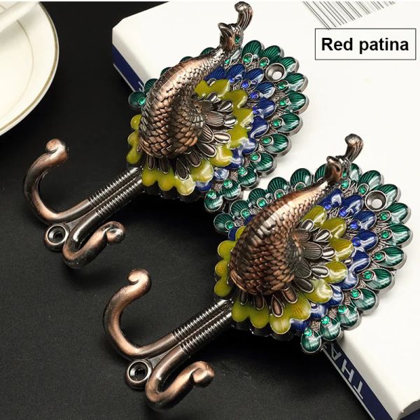 Accessoires Alliage Vintage Paon Rideau Crochets Coloré Antique Mur Cintres Maison Cuisine Salle De Bain Organisateur Ustensiles Accessoires Outils