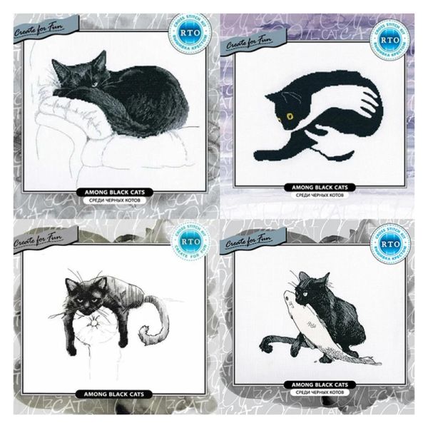 Accessoires Amishop Gold Collection joli Kit croix comptée Rto parmi les chats noirs chat chaton chaton sur canapé-lit couette blanche