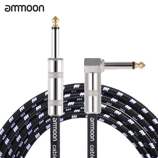 Accessoires Ammoon 3 mètres / 10 pieds Cable de guitare électrique Basse Instrument de musique Cordon de câble 1/4 pouce vers le plug à angle droit noir