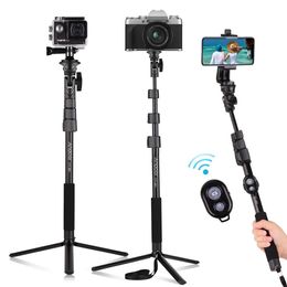 Andoer 54 pouces Selfie Stick trépied support en alliage d'aluminium avec trépied de bureau obturateur à distance pour iPhone téléphones Android caméra de sport