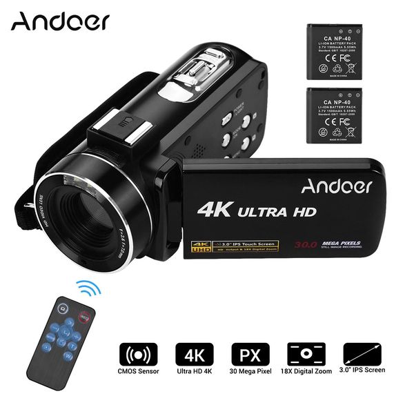 Accesorios Cámara de video digital Andoer 4k Handheld Dv Professional con zapata para montaje de micrófono Monitor Ips de 3 pulgadas Antivibración