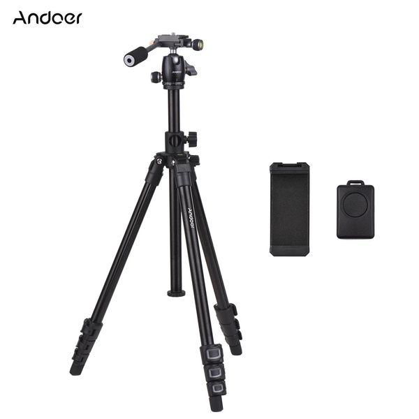 Accesorios Andoer Trípode para cámara fotográfica portátil Carga de 5 kg con Clip para teléfono Reemplazo del obturador Remoto para teléfono Canon Sony Nikon DSLR