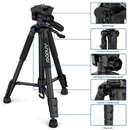 Accessories Andoer TTT663N 57.5inch Travel Camera Tripod Stand Phone Tripod for DSLR SLR with Carry Bag Phone Clamp 2pcs Extra QR Plate