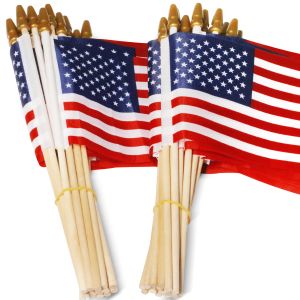 Accessoires ANLEY LOT van 50 USA 4x6 in houten stokvlag Handheld Amerikaanse vlag met Kid Safe Golden Spear Top (pak van 50)