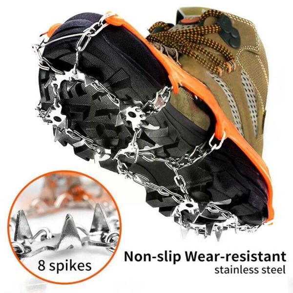 Accesorios Antideslizante 8 dientes Zapatos de hielo Botas de agarre con punta Cadena Escalada Montañismo Crampones Senderismo Crampones de invierno Tacos Pinzas A9m2