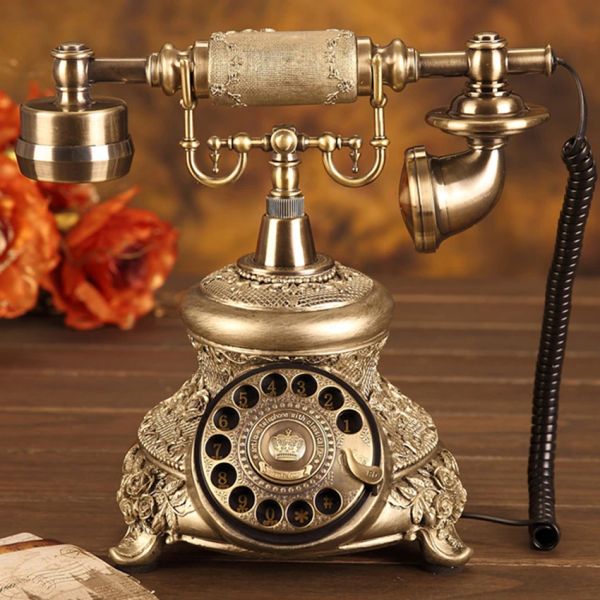 Accessoires Téléphone de cordon d'or antique Retro Rotary Rotary Dial Dupone Phone téléphonique téléphonique avec Redial Hands Free Home Office Decoration