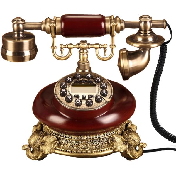 Accessoires antique Téléphone fixe Europe en bois vintage Téléphone Home Office Hitted Telefone Telefono Elephant Decoration Table