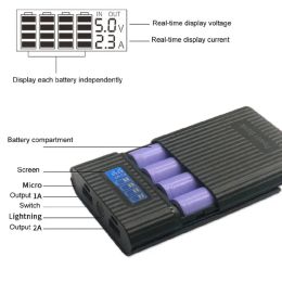 Accesorios Antirverse DIY Power Bank Box 4x 18650 Batería LCD Pantallar Cargador para iPhone