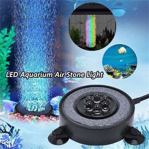 Accessoires Accessoire d'aquarium LED multicolore Aquarium Air pierre disque rond réservoir de poisson barboteur avec lumière LED à changement de couleur automatique