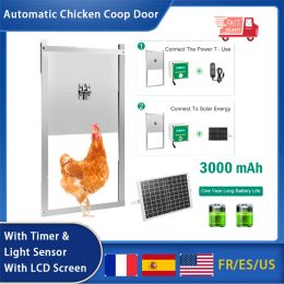 Porte automatique de poulailler avec minuterie et capteur de lumière, alimentation par écran LCD, alimentation à énergie solaire, accessoires pour poulets