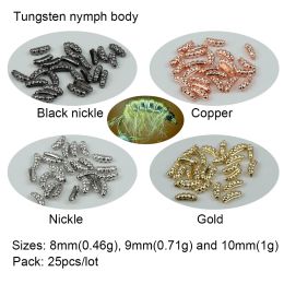 Accessoires Aventik 25pcs FLOCH FISHER TUNGSTEN Scud et nymphe tchèque Fiches de pêche au corps Perles en argent Nickle Gold Couleur mouche accessoires