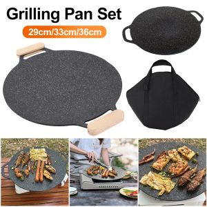 Accessoires plateau à pâtisserie antiadhésive BBQ Grill Pan à induction Cuiseur Round Pan Pan Pan Pan de rangement pour le camping pour les outils ménagers