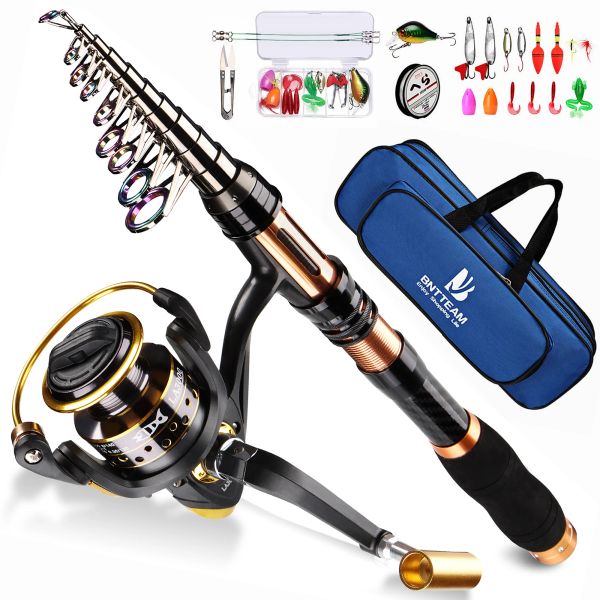 Accessoires Bntteam Fishing Spinning Reel Rod Combos Télescopic en carbone Ensemble avec un sac d'eau salée douce pour tous les enfants hommes débutants