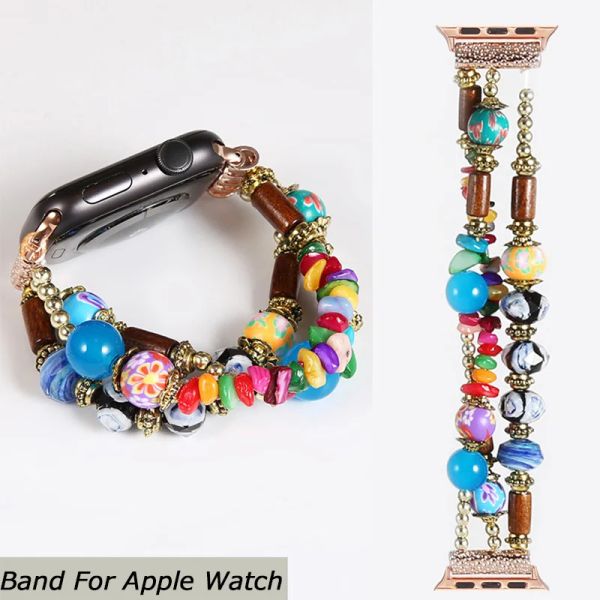 Accessoires Bracelet bohème pour Bracelet de montre Apple Bracelet en pierre naturelle perlé à la main pour bracelets IWatch Bracelet 38MM 40MM 44MM 41mm 42mm 45mm
