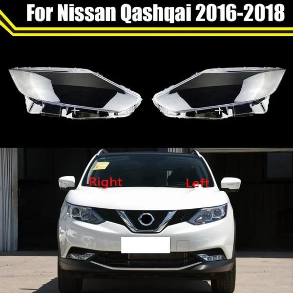 Accesorios cubierta de faro delantero de coche, pantalla de lámpara, cubierta de lámpara, linterna para cabeza, carcasa de lente de cristal para Nissan Qashqai 2016-2018