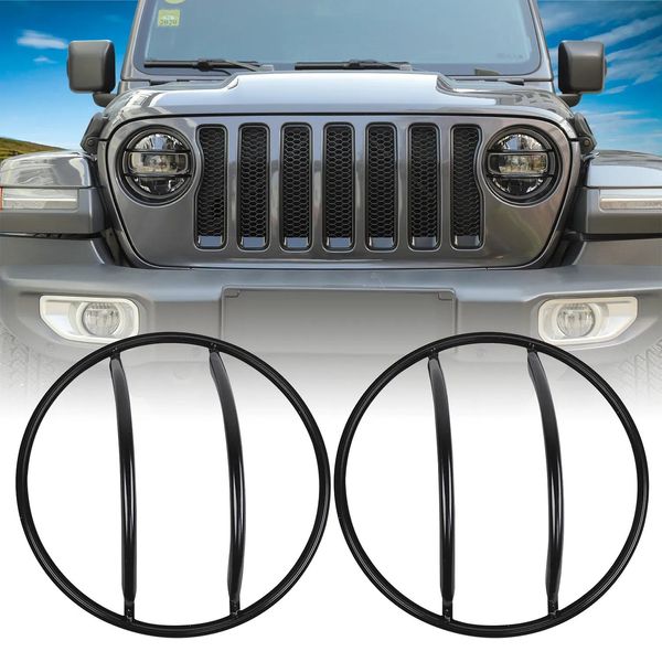 Accessoires couvercle de phare de voiture couvercle de phare noir couvercle de décoration (fer) pour Jeep Wrangler JL 2018 + accessoires d'intérieur automobile