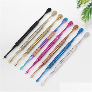 Accessoires Colorf Rainbow SS Cire Dab Cuillère À Double Tête 120Mm Pipe À Fumer Bong Tabac Propre Vaporisateur Herbe Sèche Dabber Nail Conce Dhaqm