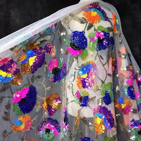 accessoires colorés de paillettes en cristal grappe Fleur robe de maillage brillant