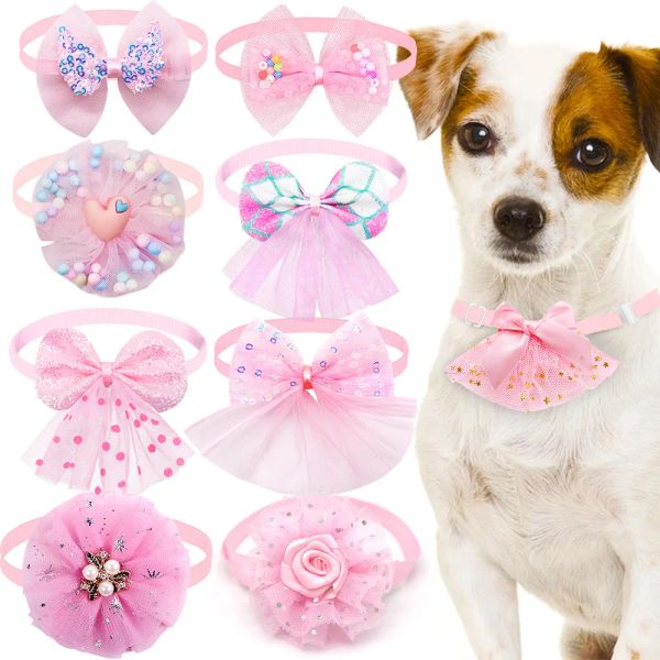 Accesorios Colorido encaje perro gato pajaritas collar a granel cachorro arcos collar ajustable arcos corbata para perros pequeños accesorios al por mayor