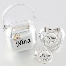 Accesorios personalizados cualquier nombre foto bling silver baby baby clip de calcetería conjunto de caja de bapa bpa