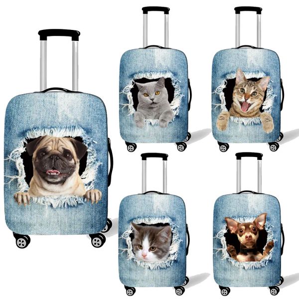 Accesorios Lindo gato / perro en el hoyo Cubierta de equipaje de estampado para la cubierta de equipaje de viaje Cubierta de la maleta elástica Cubiertas de la caja del tranvía antidust