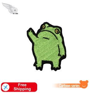 accessoires mignonnes grenouille verte brodées plaques de dessin animé iron sur accessoire pour vêtements pour enfants chemises sac appliques animaux logo personnalisé