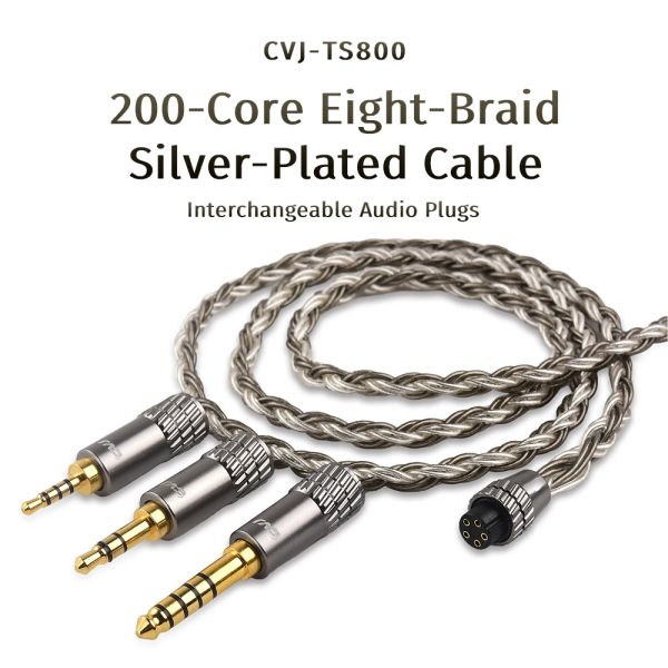 Accesorios CVJ TS800 200Core EightBraid Silverplanted Upgrade Audio Cable Auriculares HIFI Audio Wire 2.5/3.5/4.4mm Enchufe conmutable S2Pin