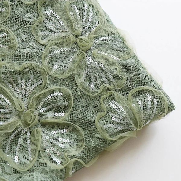 Accessories Tissu en maille brodée de paillettes vert foncé, tissu en dentelle pour robe de mariée Cheongsam, tissu personnalisé de styliste, accessoires de couture DIY