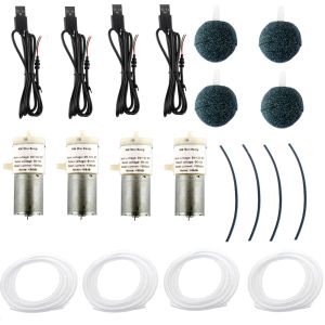 Accesorios DC 4 Juegos 6V12V Bomba de aire de oxígeno para acuario Bomba de aire silenciosa Mini bomba de aire USB portátil para pecera con piedra de aire de 30 mm y tubo