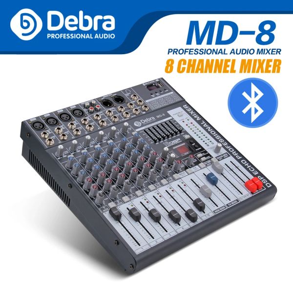 Accesorios Debra Audio MD8 8 CHANNEL AUDIO Audio DJ Controlador de sonido Consejo de sonido con 24 DSP Efecto USB Bluetooth XLR Jack Aux Entrada
