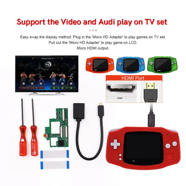 Accesorios DIY 40PIN 40 PIN GBA Dos cables HDMI Mod interno HDMI Out Modded para Game Boy Advance Console Adapter HDTV Converter