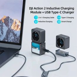 Accessoires DJI Action 2 Mont de base du chargeur magnétique avec 2 en 1 Adaptateur de charge rapide TYPEC USB 2.0 pour DJI Osmo Action 2 Accessoire de caméra