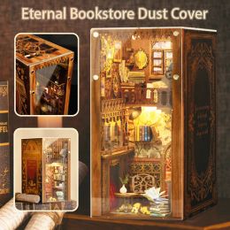 Accessoires Doll House Accessories CuteBee Diy Book Nook Kit Miniatuur Huis Transparante stofomslag voor Eternal Bookstore Model Magnet Adsorpt