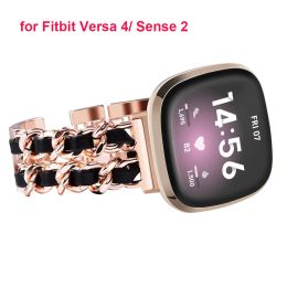 Accessoires Bracelet habillé pour Fitbit Versa 4 / Sense 2 Bandon de bande Smartwatch pour Fitbit Versa 2/3 Watchband Wristband Rose Gold Link Chain