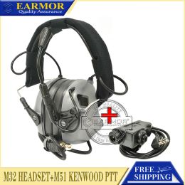 Accessoires Earmor M32 MOD4 Tactische headset M51 PTT -adapterset geschikt voor Baofeng Radio Communicatie Schietgeluidsklaring