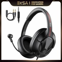 Accesorios auriculares EKSA E3D Gaming Gamer de 3.5 mm Auriculares con cable estéreo con cancelación de ruido de micrófono para PC/PS4/Xbox One/Nintendo Switch
