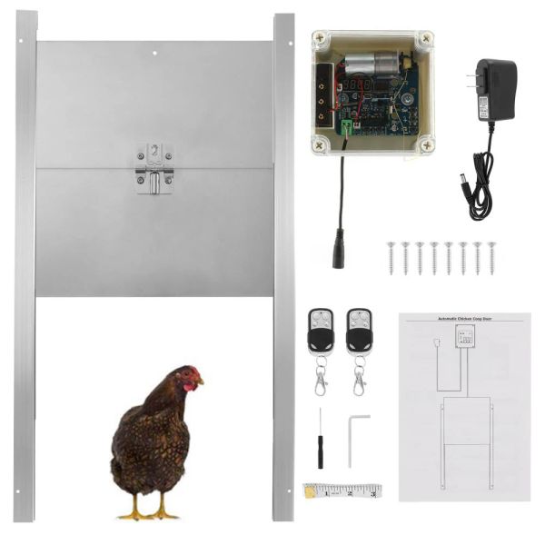 Accessoires Kit de porte d'ouverture automatique de poulailler électrique Kit de volaille avec minuterie télécommandes autobloquantes pour porte de ferme de maison intelligente