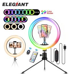 Accessoires ELEGIANT EGL03P RGB Ring Light Selfie Stick Stand Support pour smartphone Lampe LED 29 couleurs Rotation à 360 ° Live Stream Maquillage BT